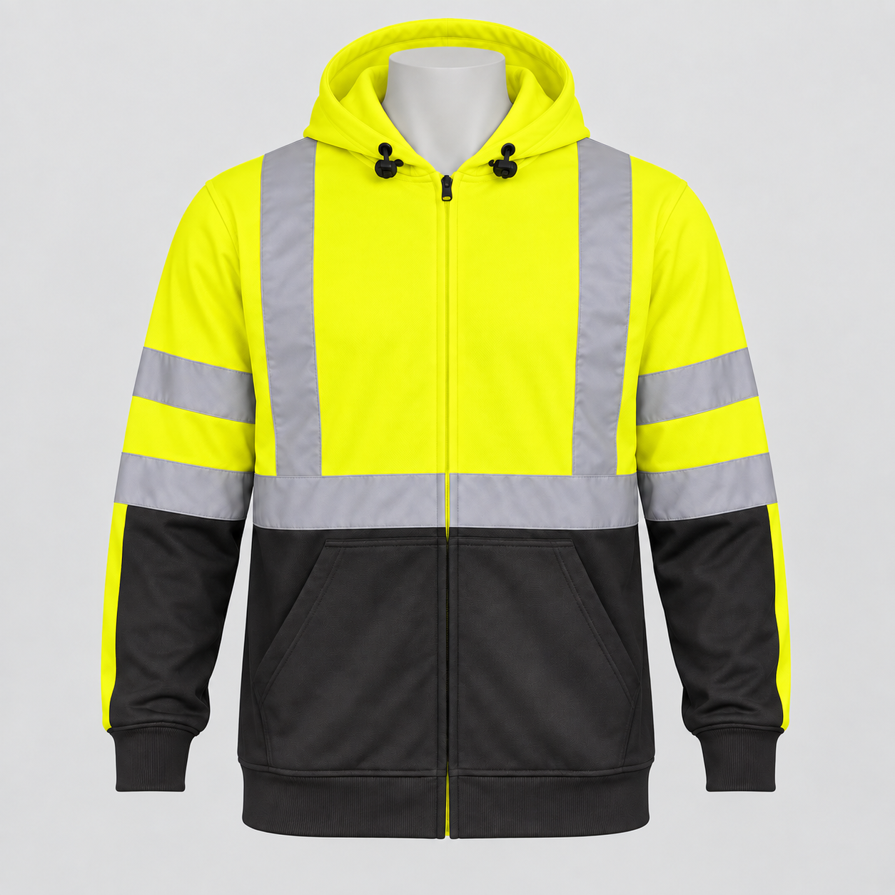 Sew Pro lightweight water-repellent hi-vis full-zip hoodie, front view